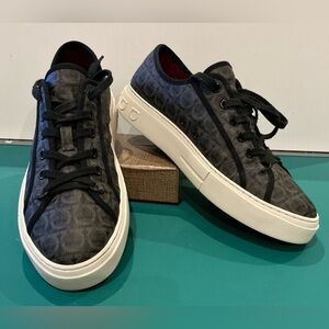 Salvatore Ferragamo Anson Gancini Print Low-Top Sneakers Size 10